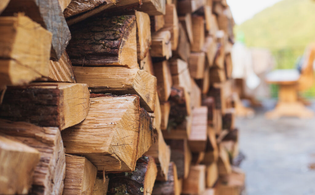 wood piled for firewood sales